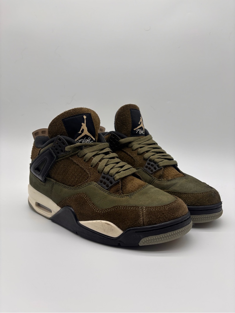 Jordan 4 Craft Olive and Brown Suede Low-Top Sneakers